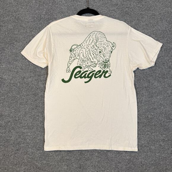 Seager Shirt Mens Medium White Short Sleeve Tshirt Graphic Tee Bull Crewneck - Picture 7 of 8